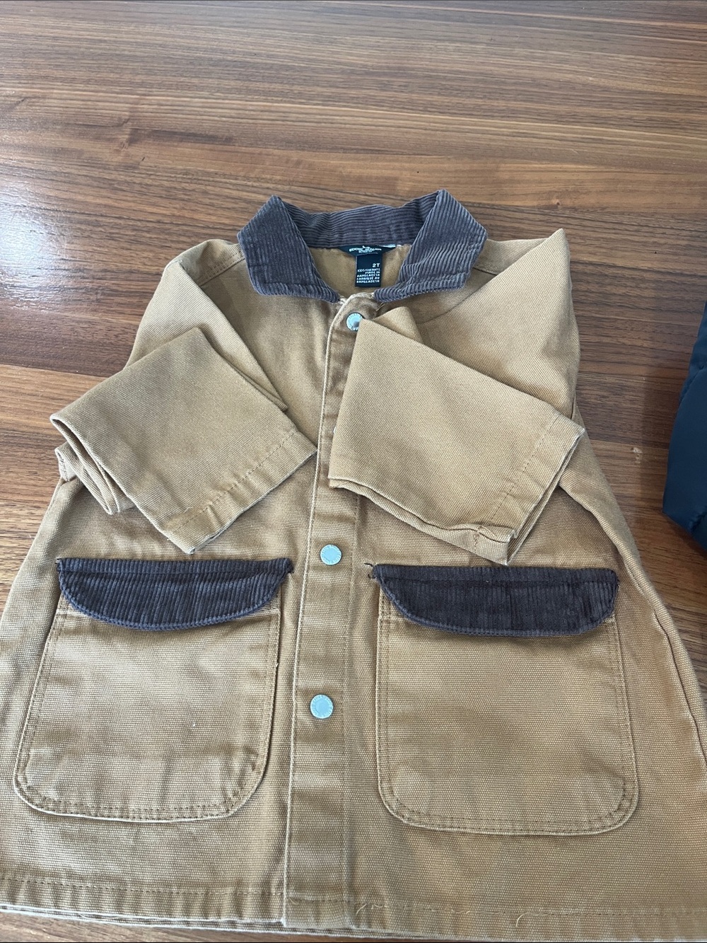 Eddie Bauer Kids Brown Tan Pea Coat with Dark Brown Corduroy Trim